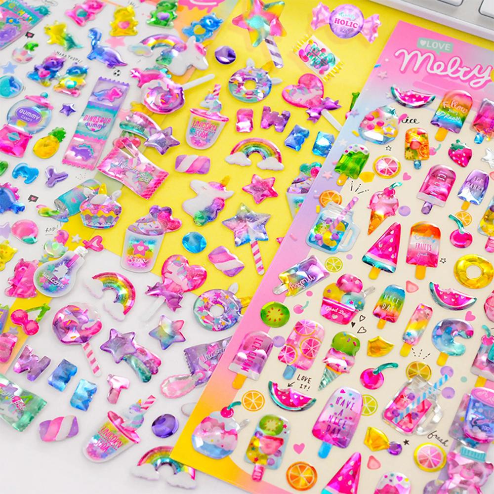 3D Crystal Candy Animal Shaped Decor Stickers  Dessert Theme for DIY Scrapbooking Journaling 1PC/6PCS School Stationery Supplies