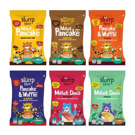 Pack de Prueba Combo Desayuno y Snacks Saludables Slurrp Farm, 300g (Paquete de 6, 50 g cada uno) & Slurrp Farm Fideos de Mijo Sin Maida | Paquete de 2 - 192g Cada Uno