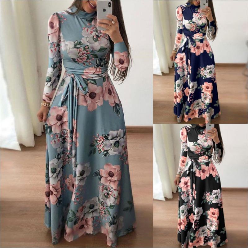 Autumn and Winter Casual Printed Strappy Long Dresses Dresses Women's Versatile Fashion