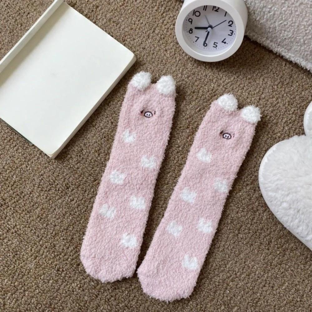 Soft Cute Animal Socks Breathable Winter Floor Socks Kitty Coral Fleece Socks  Girls