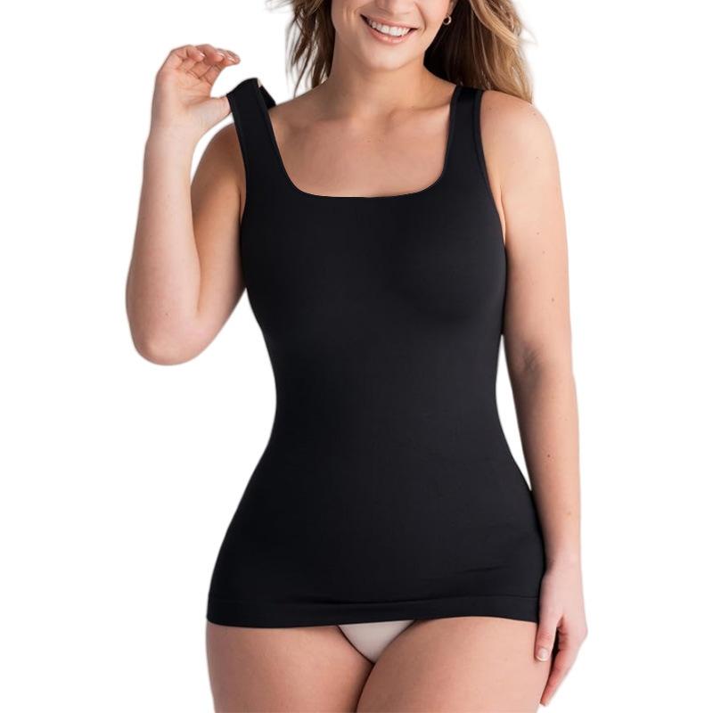 

Women s Hot Pink Square Neck Tank Seamless Slim Fit Shapewear Cami Solid color Casual Daily Basic Top S чорний
