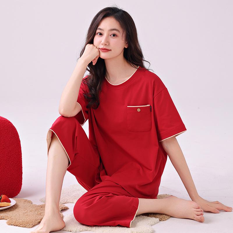 100% Cotton Women's Red Pajamas - Spring/Fall Wedding Year of the Rat Long Sleeve Plus Size Set