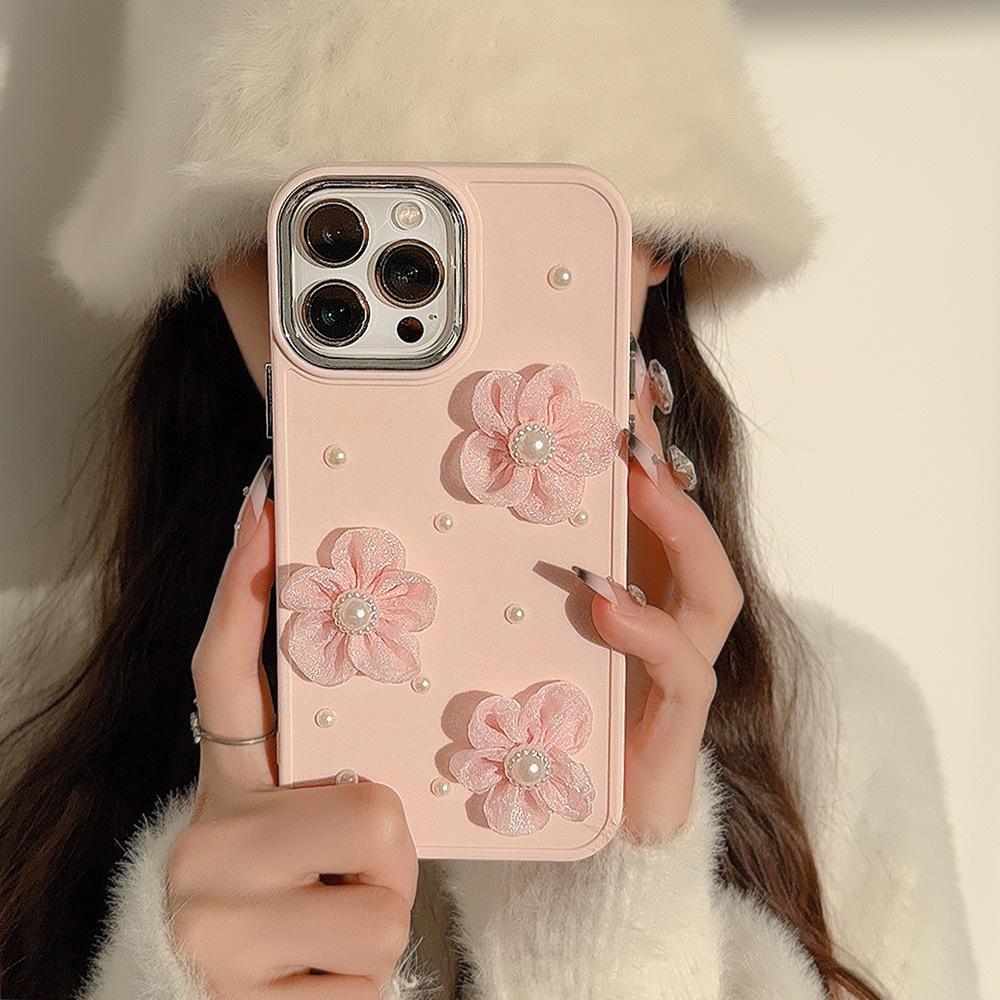 3D Pearl Lace Flower iPhone 17/15pro Max/13/11 Drop-Proof Case