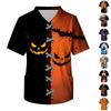 Men's V Neck Halloween Print Scrub Top with Chest Pocket and Two Lower Pockets Lightweight Breathable Medical Work Shirt