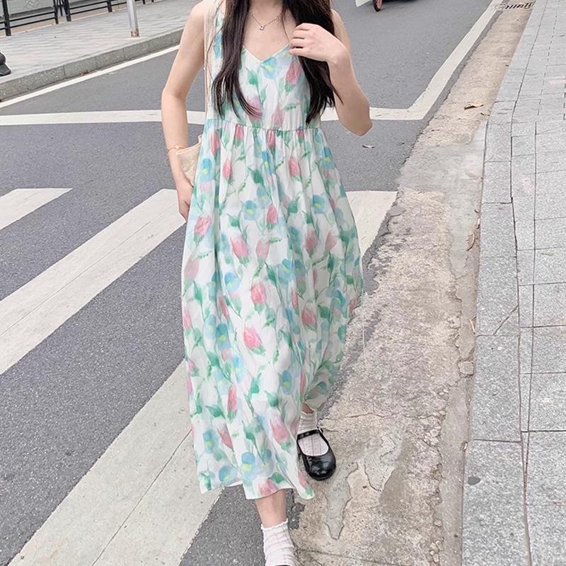 

Платье Женское Летнее Красивое Супер Привлекательное Универсальное Платье на Бретелях Милое Пляжное Платье XL