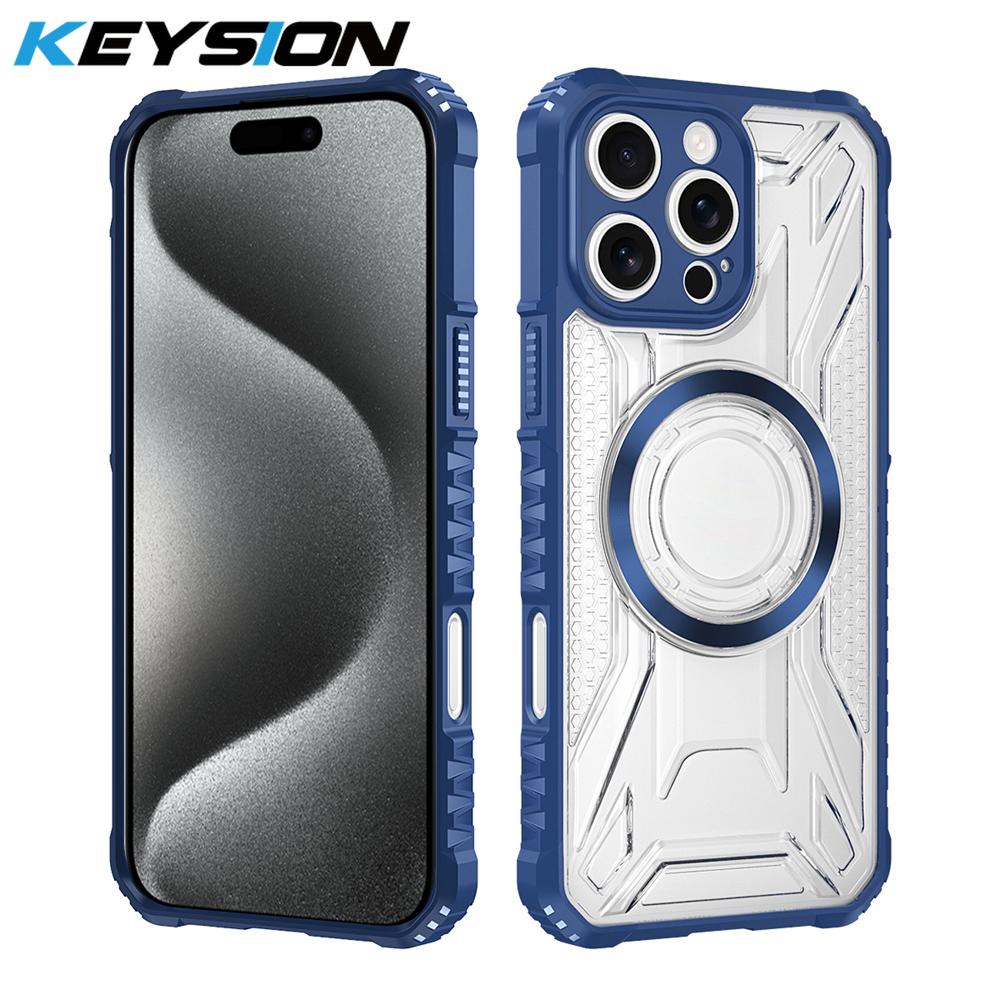 KEYSION Transparent Magnetic Case for MagSafe for iPhone 15 Pro Max 14 Plus Silicone+PC Shockproof Phone Cover for iPhone 13 Pro Max