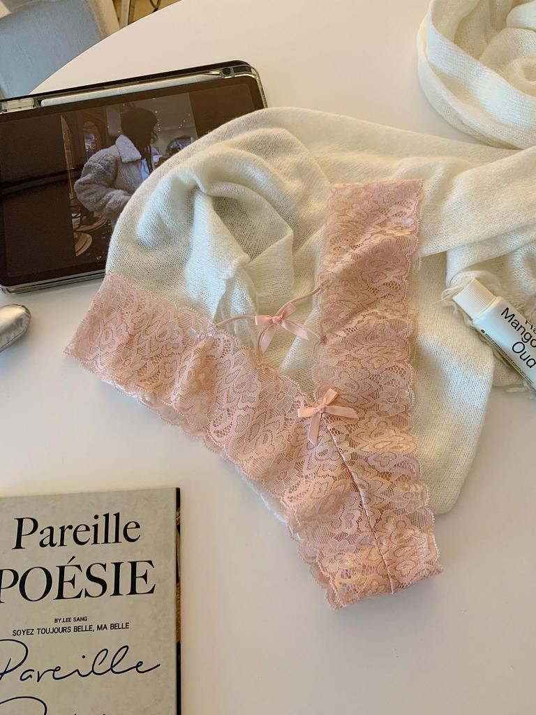Women's Sexy Ultra-Thin Jacquard Lace Panties with Bowknot and Criss-Cross Straps - Mid-Waist Triangle Briefs