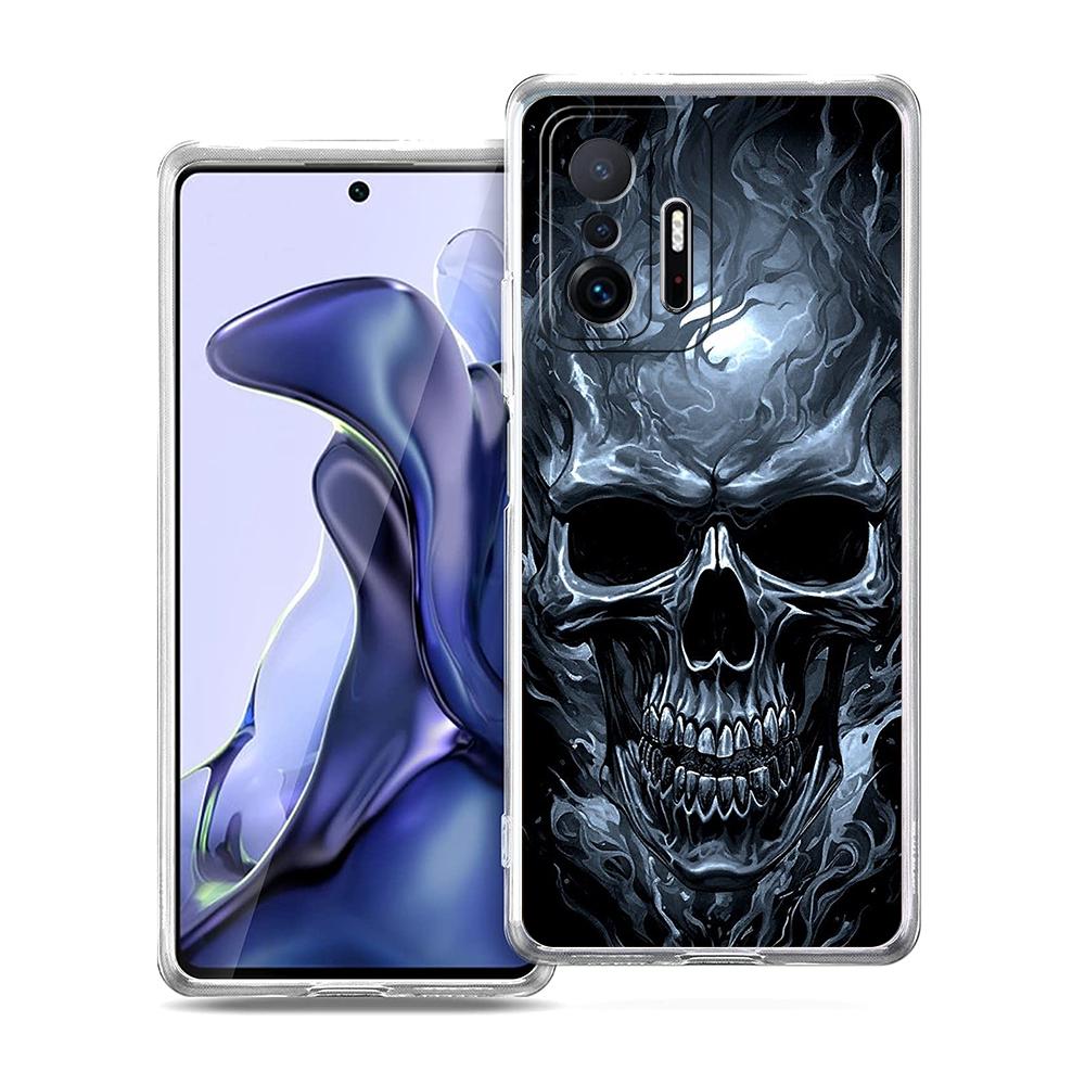 Transparent Phone Case for Xiaomi Mi 14 13 12 11 Ultra 13T 12T 11T Poco X3 NFC F3 F6 Pro 5G Soft TPU Shell Terror Black Skull