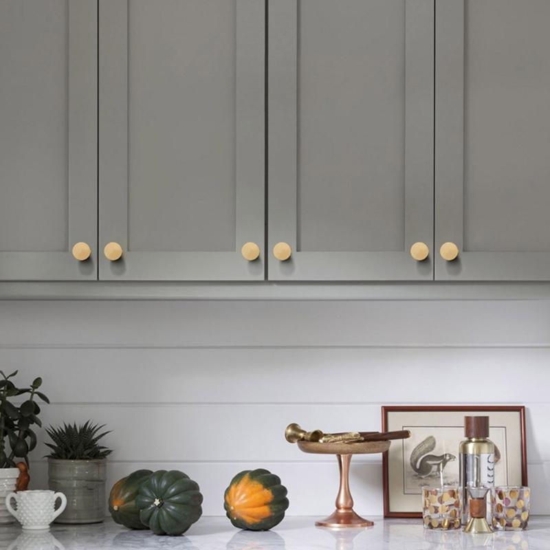 Pack of 8 Brushed Brass Cabinet Knob Gold Round Handles with Installation Tool for Kitchen Wardrobe Dresser & Cupboard