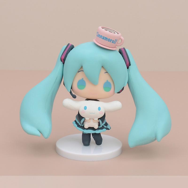10CM Anime Hatsune Miku X Cinnamoroll Figure Q version Peripheral Collectible Models Decorative Decorations Children Kawaii Gift