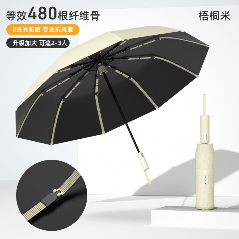 Blue Star Map Equivalent 480 Bone Fully Automatic Triple Fold Black Glue Sunscreen and Anti UV Business Umbrella
