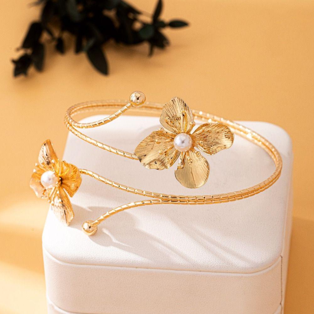 Multi Style Opening Arm Bracelet Metal Flower Bracelet Chic Arm Bracelet  Bridal Wear