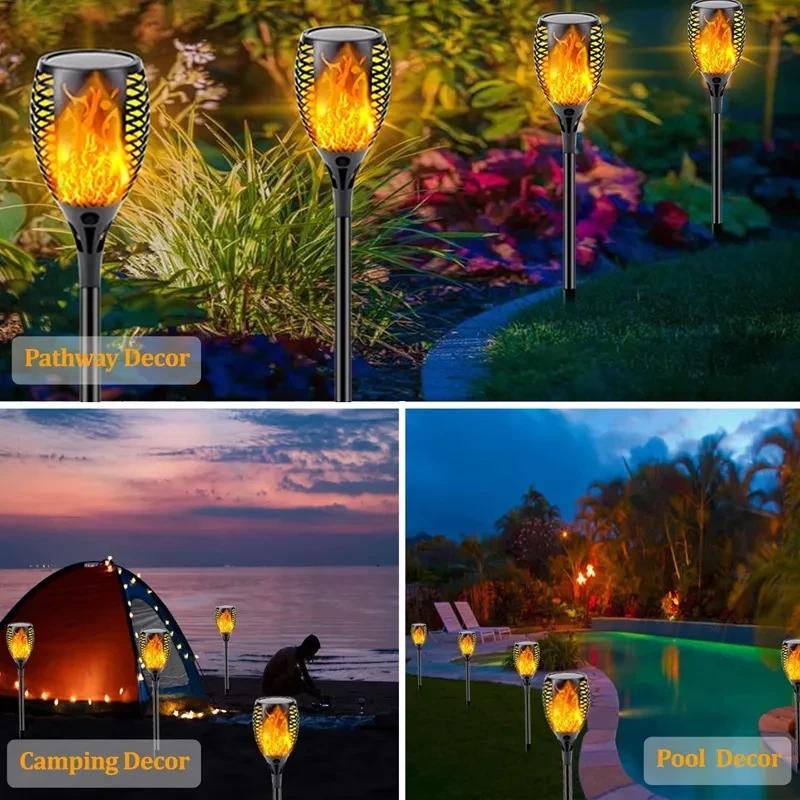 1-4PCS 96 LED Outdoor Solar Torch Lights Waterproof Garden Patio Flickering Dancing Flame Lamp  Lawn Path Yard Patio Floor Lamps