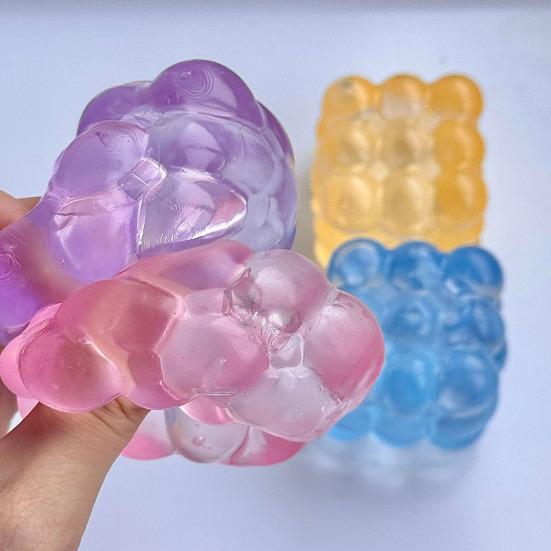 Clear Beaded Cube Squeeze Toy Anxiety Relief Sensory Stress Sugar Ball Soft Stretchy Cube Pinch Toy Home Office Relaxation Tool