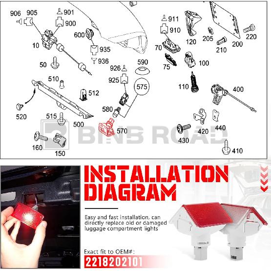 

Trunk Luggage Interior Light 2218202101 Compatible with Mercedes-Benz C300 CLA250 E300 E350 GLA250 GLC300 GLK250 S350 SLK250