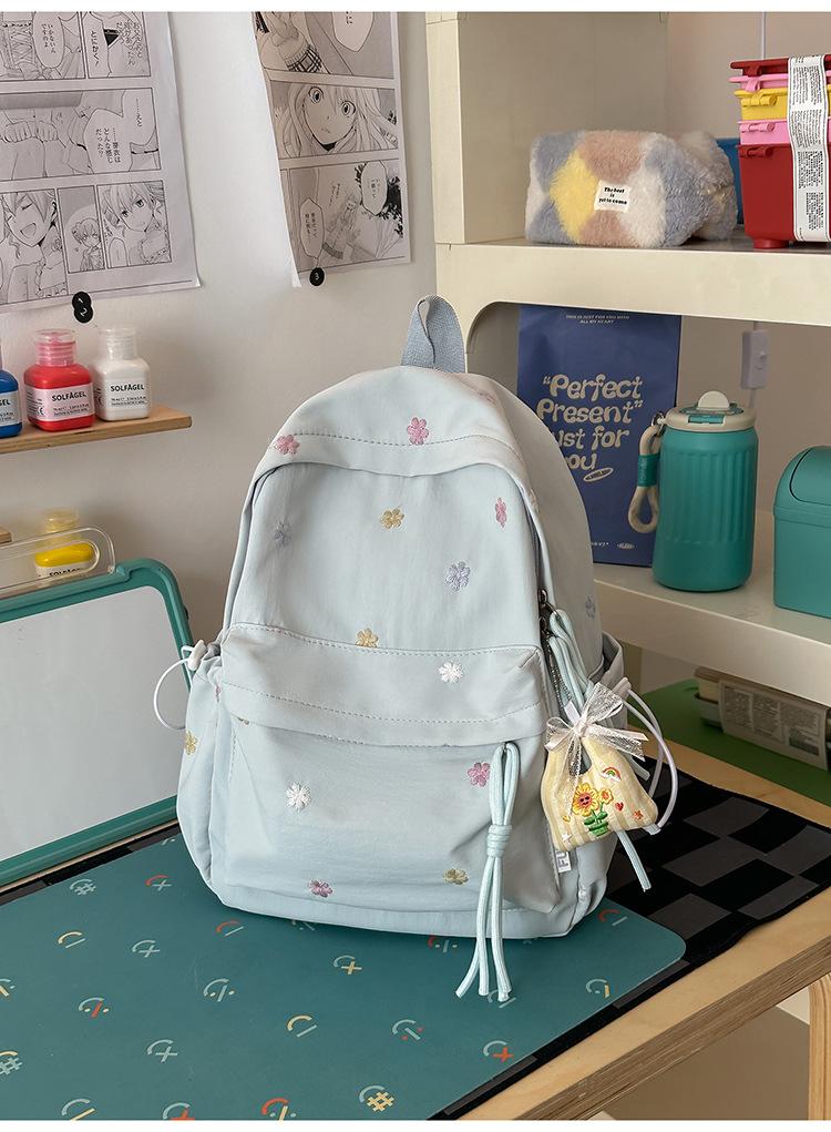Schoolbag new solid color schoolbag female college student cute embroidery large capacity computer backpack lightweight junior high school schoolbag