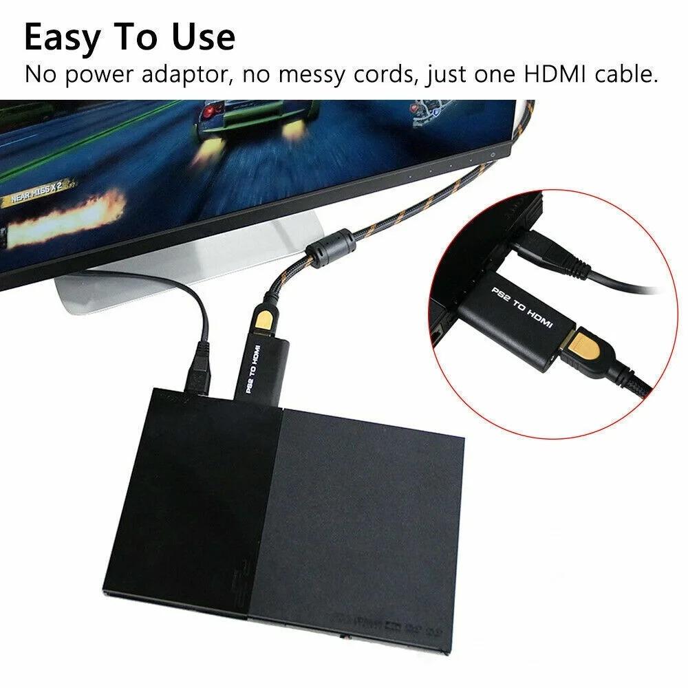 PS2-auf-HDMI-Konverteradapter, M209 – unterstützt alle Anzeigemodi der PlayStation 2, 3,5-mm-Audioausgang, Plug-and-Play, Stromversorgung über USB-Kabel