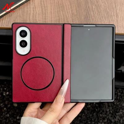 Роскошный Чехол с Магнитным Креплением Magsafe и Текстурой Кожи для Samsung Galaxy Z Fold 8 Ultra 7 6 5 4 с Пружинным Шарниром Ударопрочная Задняя Крышка