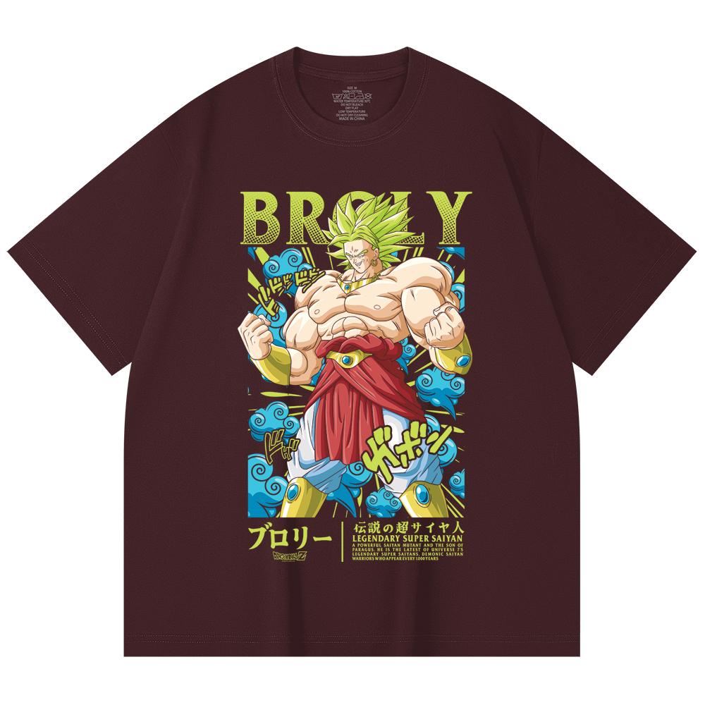 

230 г/м² 100% Бавовна Dragon Ball V54 Принт Бролі Унісекс Важка Бавовняна Футболка 2XL вина червоного кольору