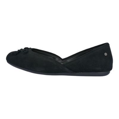 Lena Plat Cuir Fendu Vache Simple Polyvalent Chaussures Décontractées Ballerines Femme Noir 1098289-BLK
