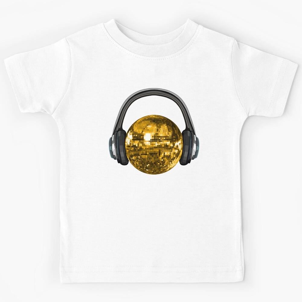 Gold Disco Ball with Headphones Kids T-Shirt 160