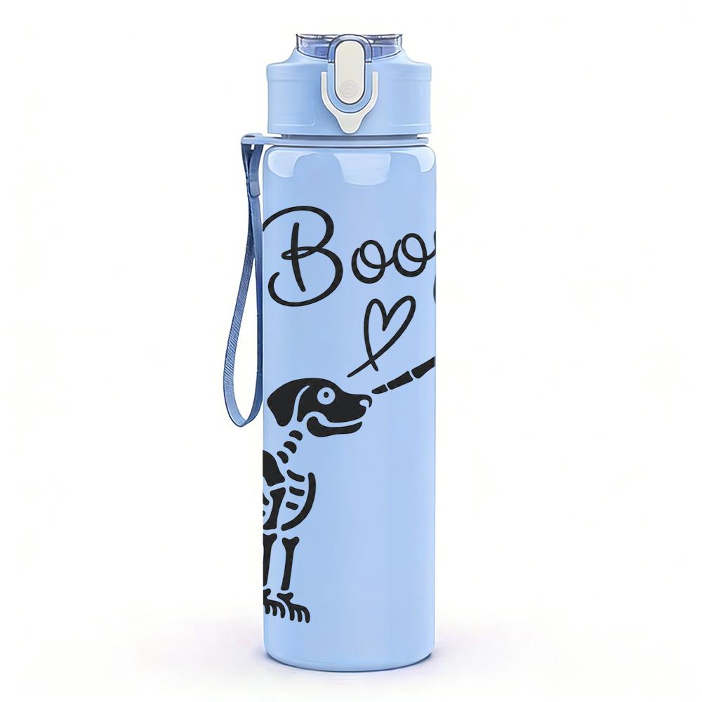 1PC Skeleton Dog Gun Boop Funny 750ml Color Plastic Sports Water Bottle Leakproof Flip Straw Lid Suitable for Sports Office Home Use