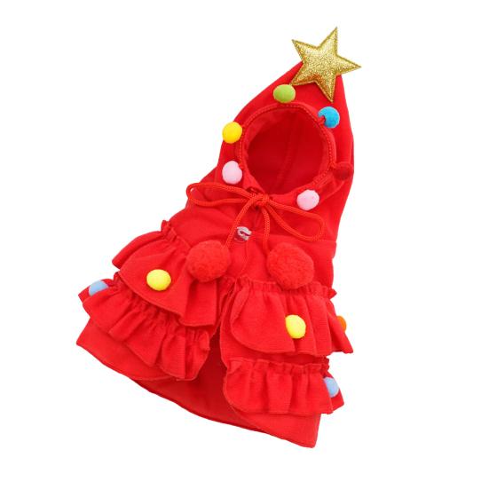 Christmas Pet Outfit Red/Green Pet Cloak with Star And Pom Poms Puppy