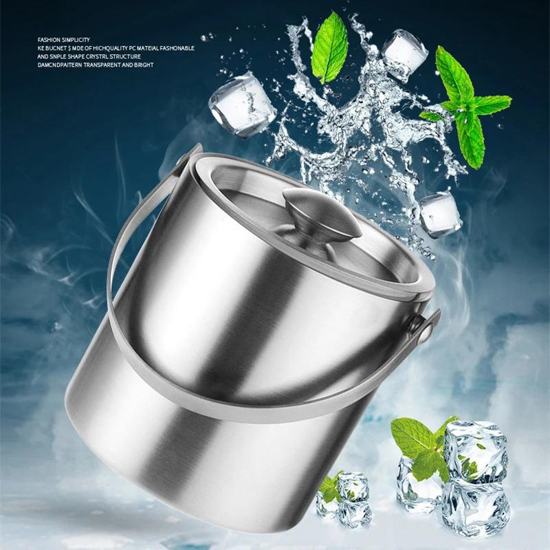 Stainless Steel Double Walled Ice Bucket Beverage Tub Cooler Bucket Comfortable Carry Handle for KTV Bar Whiskey Beer Tools