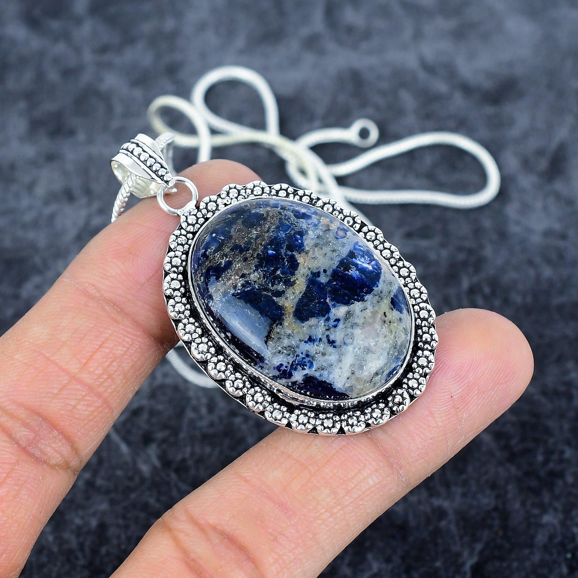 

Sodalite Gemstone Handmade 925 Sterling Silver Jewelry Pendant 2.25 M-2866
