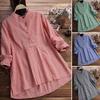 Plus Size Women Casual Loose Swing Blouse Plaid Tunic Tops Long Sleeve Button Up Lapel Pleated Flowy T Shirts