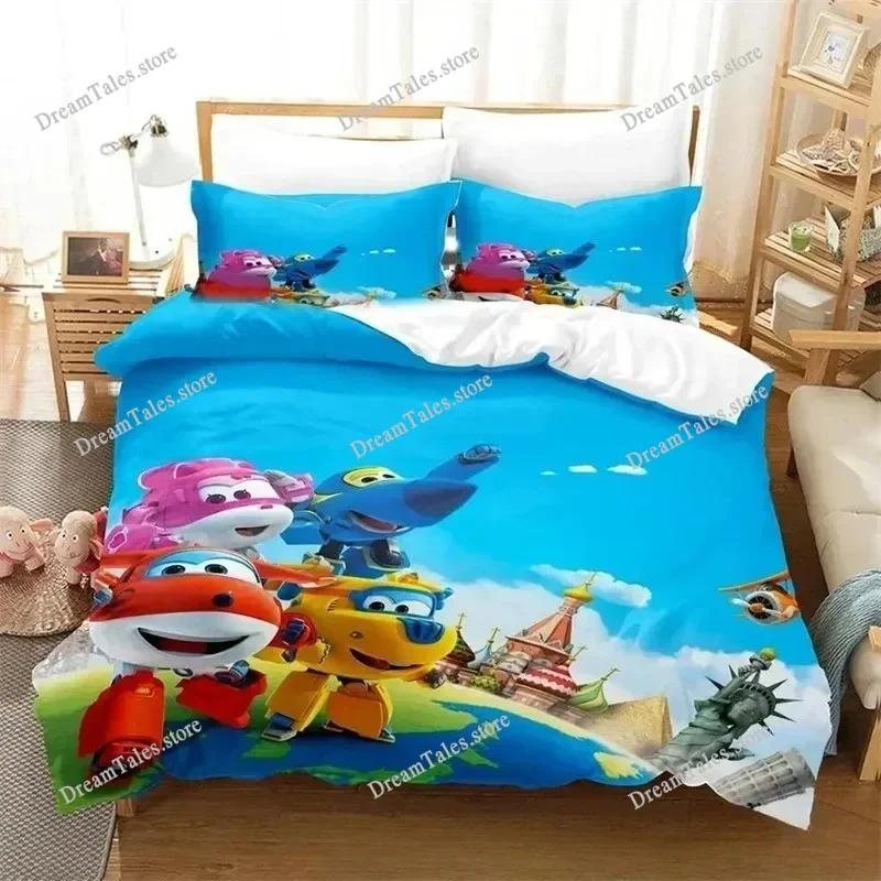 Cartoon Bedding Set Super Wings Duvet Cover Comforter Bed Set Quilt Cover Pillowcase,King Queen Twin Size Boys Girls Adults