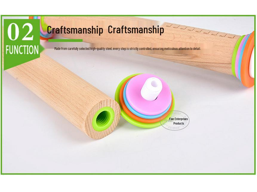 Adjustable Beech Wood Rolling Pin with Christmas Scale for Dough