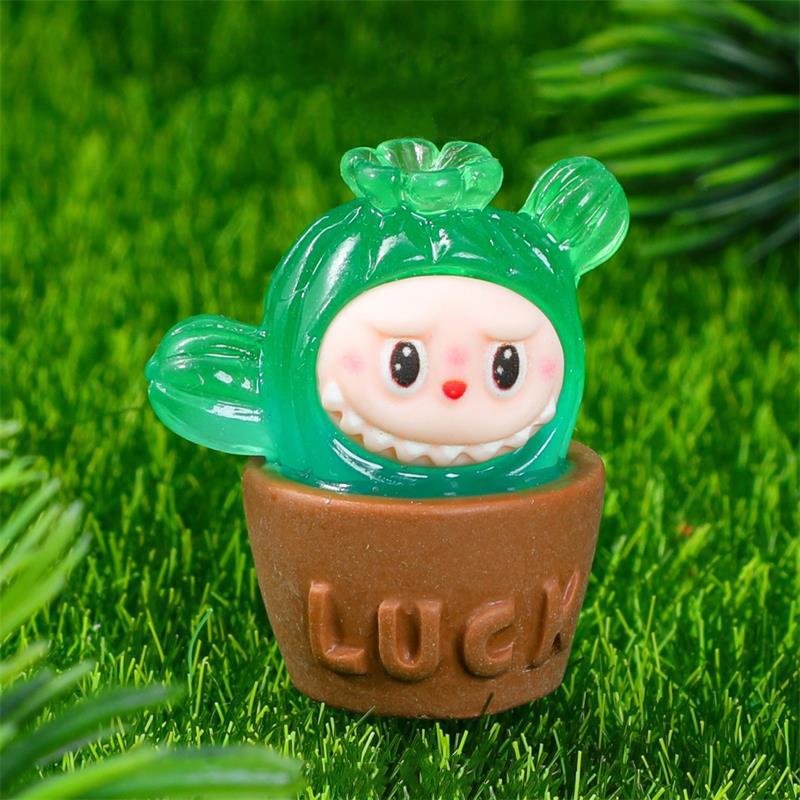 3Pcs/Bag Cartoon Cute Labubu Potted Plants Luminous Ornaments Mini Doll Diy Accessories Car Home Decoration Dollhouse Toys Gifts