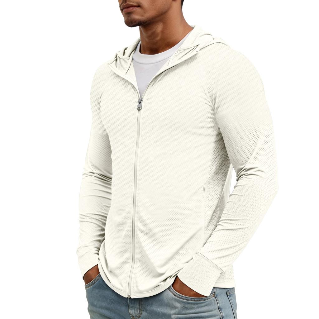Men's Lightweight UV- Zip Up Hooded Jacket | Thin Sun Coat For Cycling Fishing Hiking