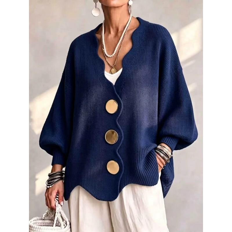 Womens V Neck Knit Cardigan Retro Loose Fit Sweater Fall Winter Outerwear