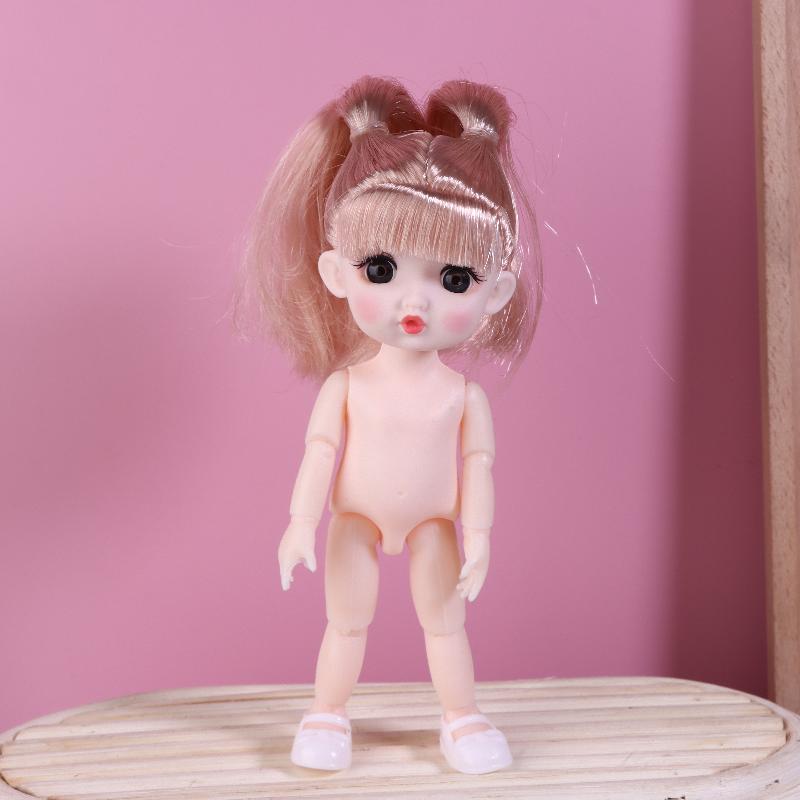 1 Set Nude Doll 3D Simulation Eyes 13 Joint Black Long Hair 1/8 17Cm Doll Plastic Doll Head Toys With Gold Brown Hair Kids Gift