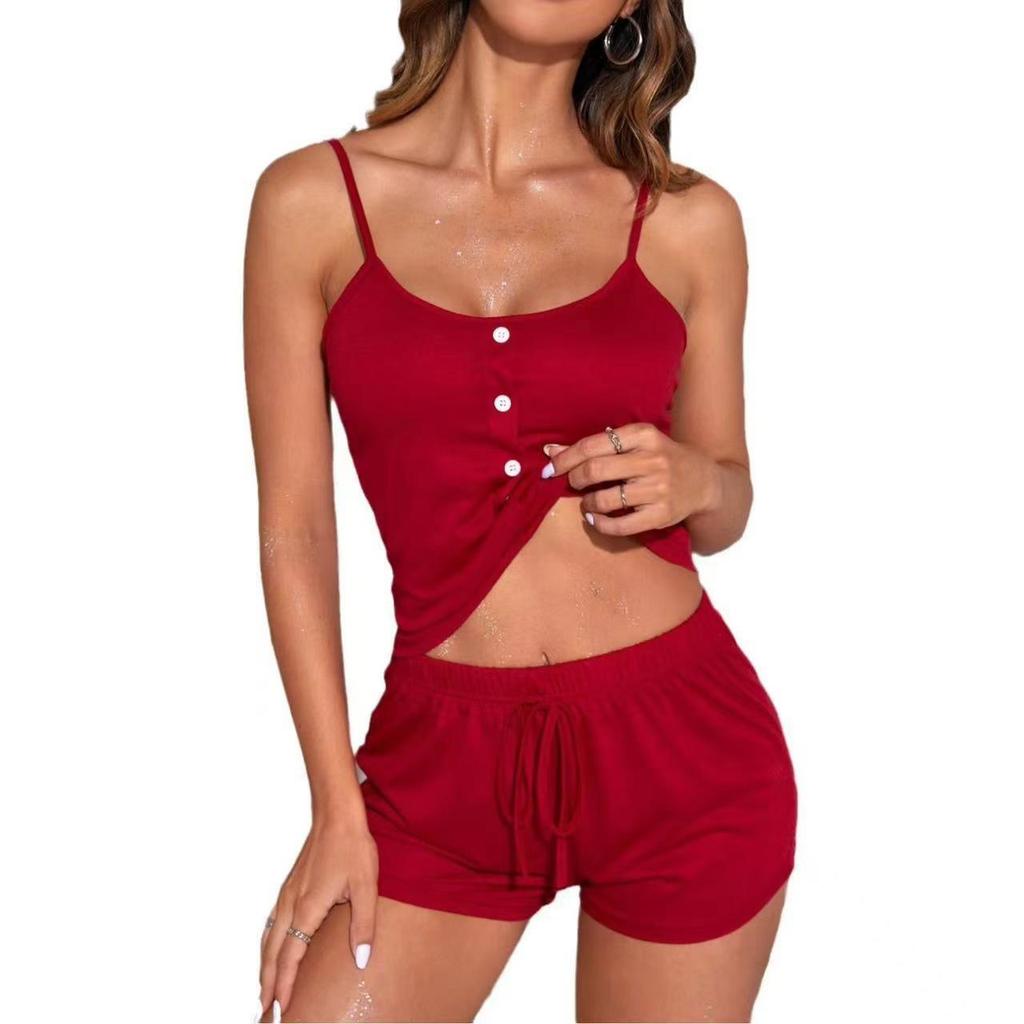 Europäischer & Amerikanischer Stil Fake-Knopf Camisole und Shorts Dessous-Set