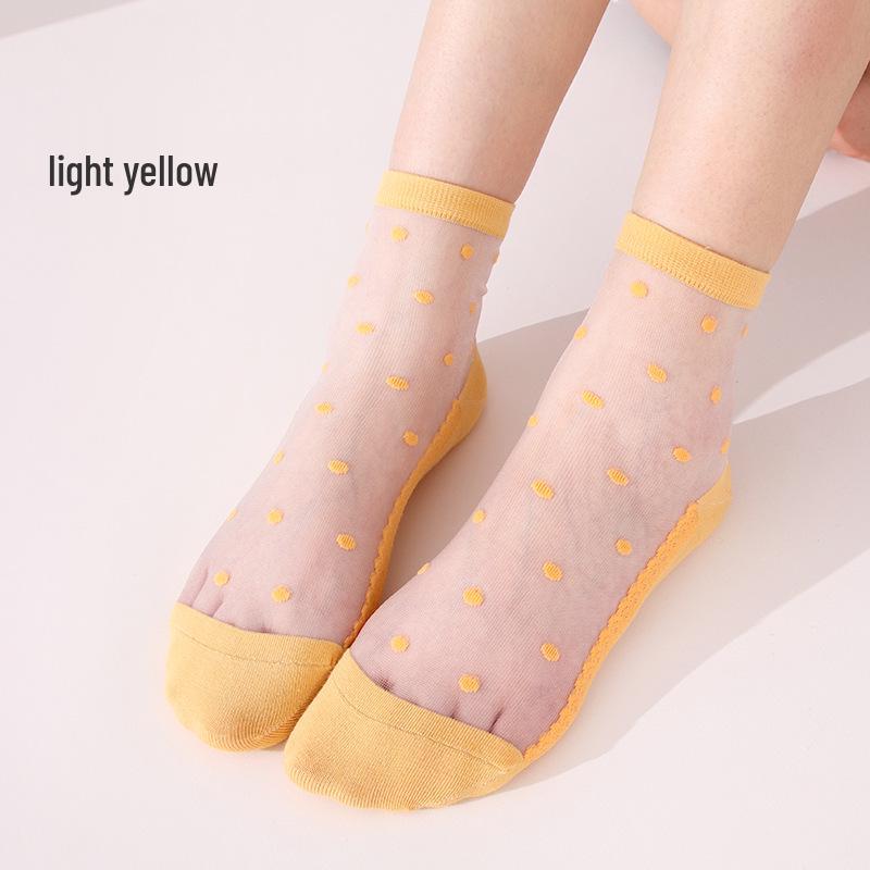 

Women s Spring/Summer Thin Cotton Polka Dot Crystal Silk Socks - Breathable Japanese Style One Size