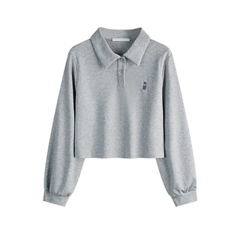Polo-Kragen Sweatshirt Damen Locker Koreanischer Stil Ins College-Stil Vielseitig Hohe Taille Kurzes Oberteil