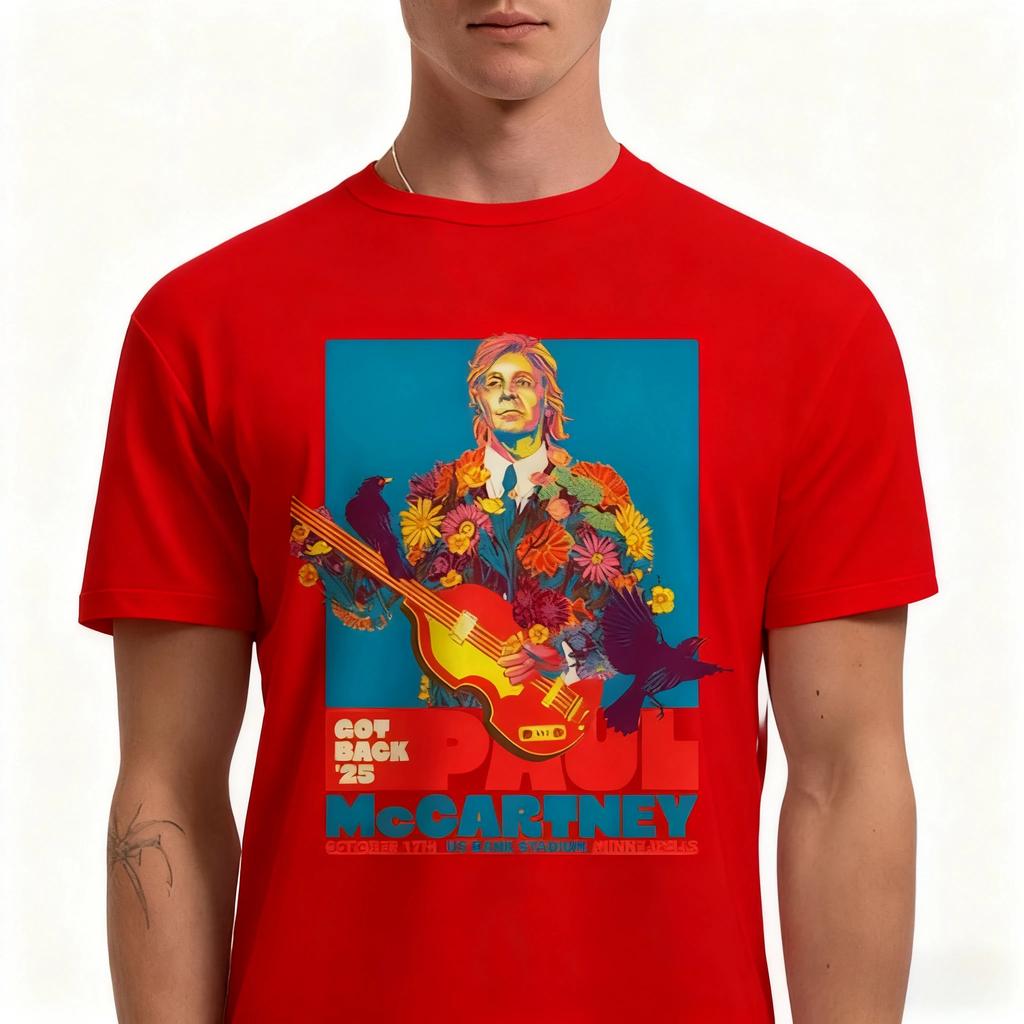 Paul McCartney Minneapolis 2026 Concert TShirt Psychedelic Floral Bird Graphic Casual Tee for Rock Music Lovers Trendy Outfits