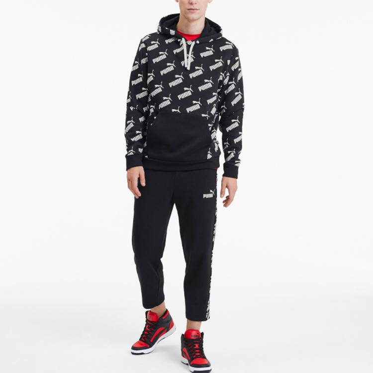 Puma Bluza z kapturem z nadrukiem logo na całej powierzchni Męska Bluza Czarna 582795-01