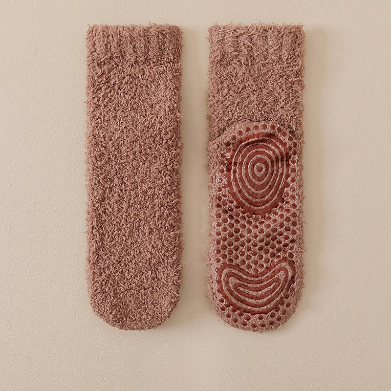 Solid-color Coral-fiber Non-slip Adhesive Floor Socks, Thick Men's Short Socks, Warm and Non-shedding Socks