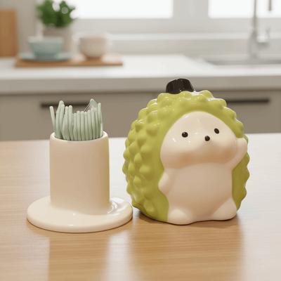 Cartoon Ceramic Toothpick Holder Creative Durian Shape Hedgehog Toothpick Dispenser Eco-Friendly Practical Cotton Swab Tube