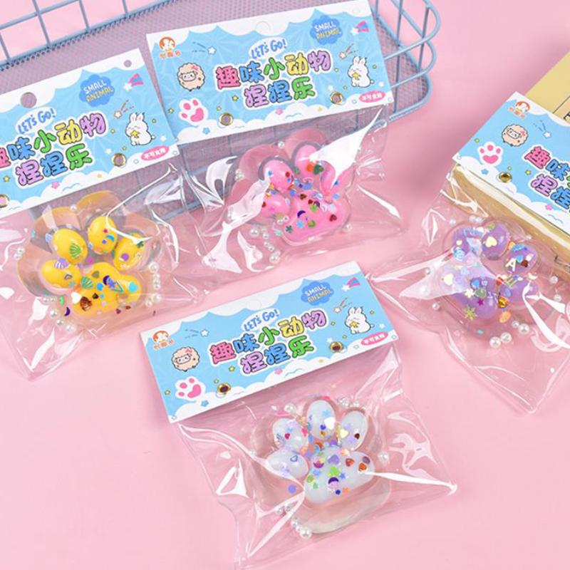 Cute Colorful Glitter Transparent Squishy Cat Paw Stress Relief Decompression Toys Slow Rebound Squeeze Toy For Kids Adult Gift