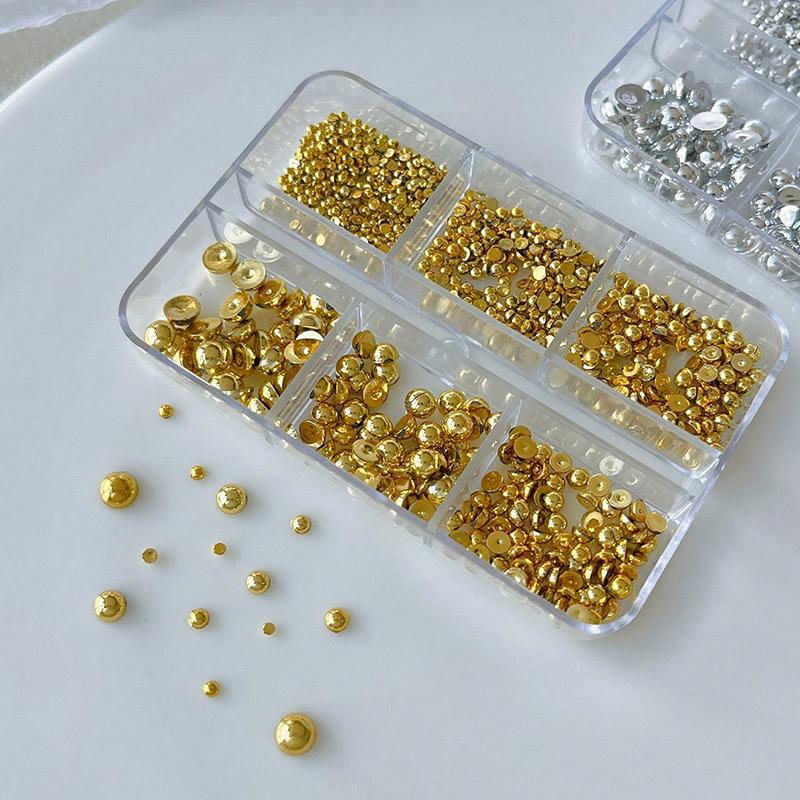 6 Grids 3D Gold Silver Half Round Ball Charm Nail Art Studs Metal Rivets Nail Art Decorations For Manicure Nails