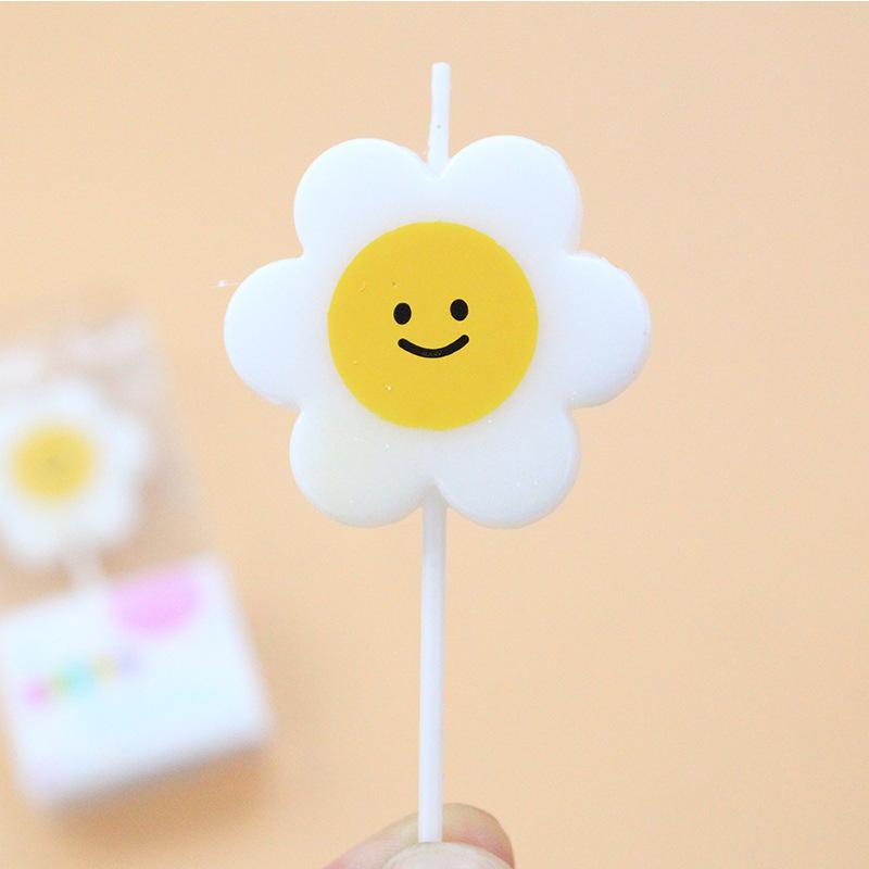 New Single Korean Style Small Fresh Yellow Smiley Face Sunflower Birthday Party PVC Boxed Candle