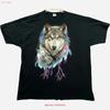 Vintage Y2K Wolf Howling Ligthning T Shirt Mens 3XL Black Nature Vintage Washed Soft Graphic Breathable Casual Streetwear