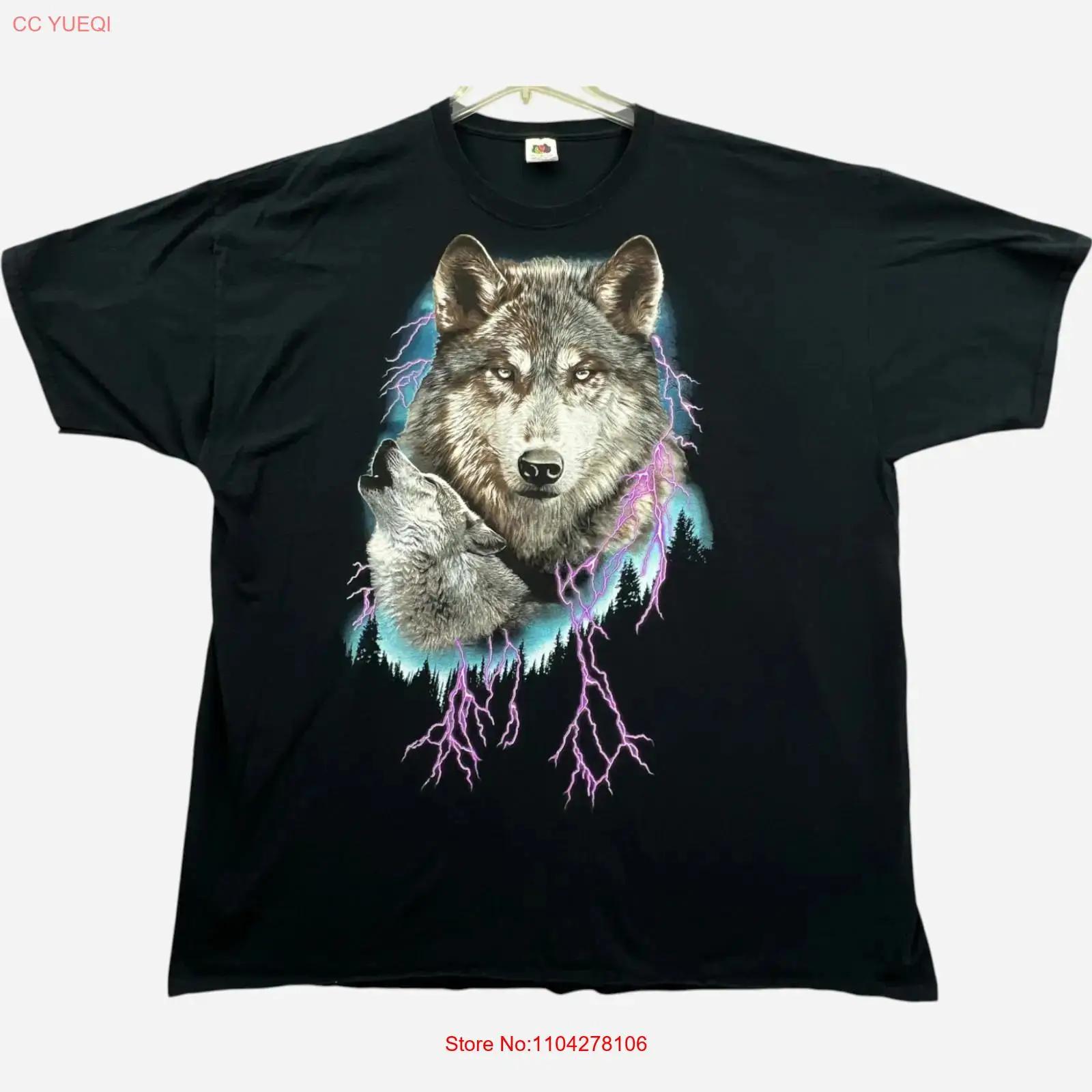 

Vintage Y2K Wolf Howling Ligthning T Shirt Mens 3XL Black Nature vintage Washed homme Soft Comfortable Slightly 5XL різнокольоровий