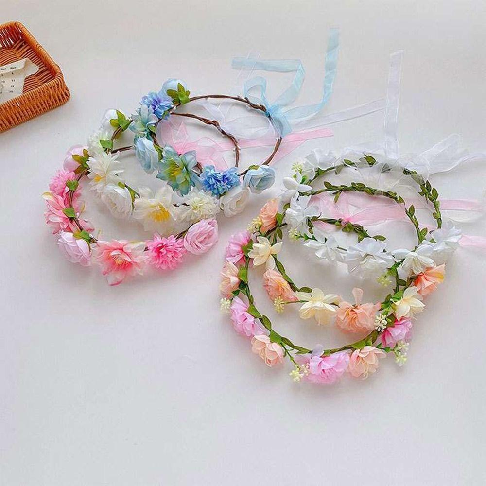 

Многоцветный венок, головной убор, цветочный обруч для волос, детская корона, повязка на голову в корейском стиле, венок для девочки