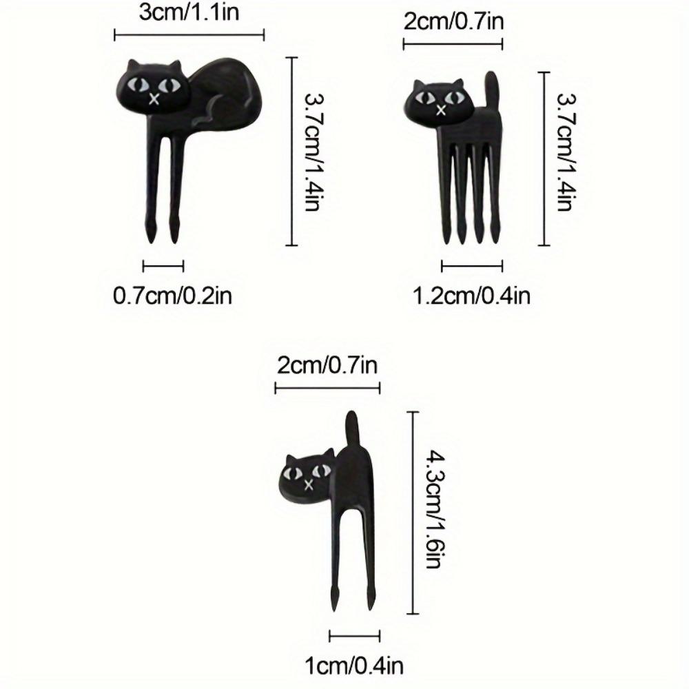 6pcs Set of Black Cat-Shaped Salad Forks Japanese Black Cat Fruit Fork - Cute Cartoon Animal Fruit Picks for Desserts,